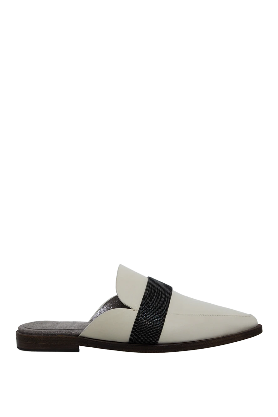Brunello Cucinelli Босоніжки жіночі білі шкіряні з близкучою смужкою - контрастна смужка. натуральна шкіра. Підбори: 2 см. Країна виробник: Італія. Догляд: спеціалізоване чищення - фото 1