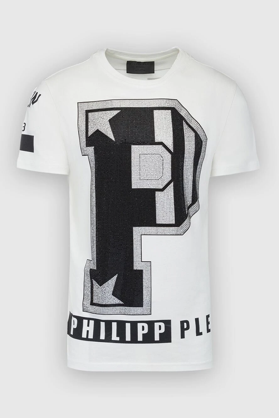 Philipp Plein White cotton T-shirt for men - print, rhinestone pattern. 100% cotton. Country of manufacture: Italy. Care: specialized cleaning - photo 1