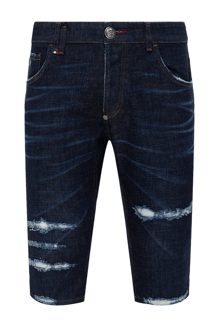 Philipp Plein Шорты из хлопка синие мужские - эффект потертости, прорехи. 98% хлопок, 2% эластан. молния, пуговица. три боковых кармана, два кармана сзади. Страна производитель: Германия. Уход: специализированная чистка - фото 1