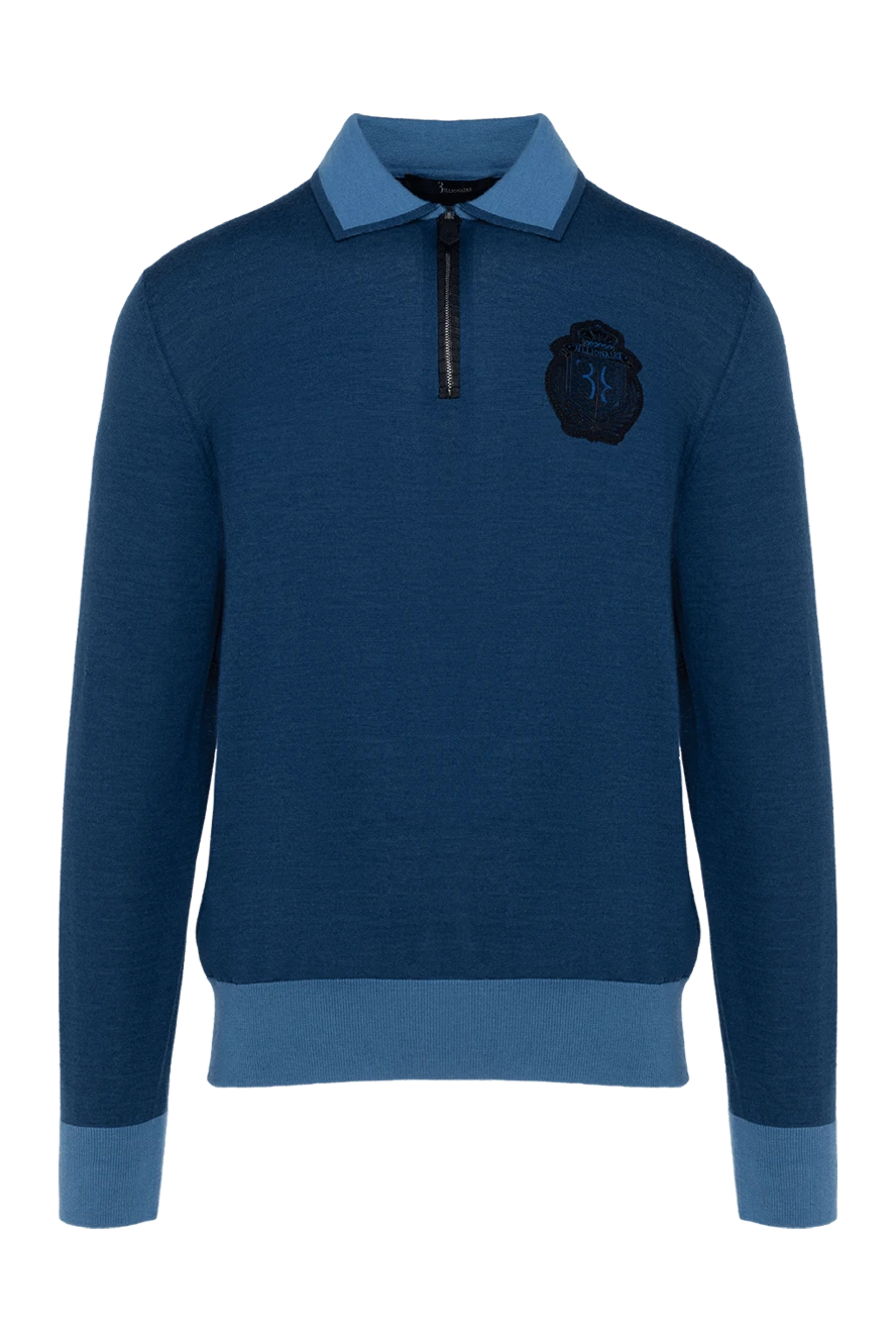 Billionaire Long sleeve polo from wool, silk and cashmere blue for men - Embroidered logo, contrasting cuffs and hem. Long sleeve. 60% wool, 30% silk, 10% cashmere. Buttons. Country of manufacture: Italy. Care: specialized cleaning - photo 1