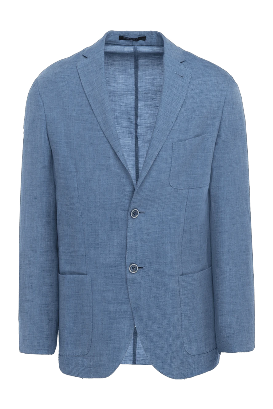 Corneliani Blue linen and cotton jacket for men - slot. 55% linen, 45% cotton. two buttons. three internal, two side, chest pocket. Lining: 100% cupro. Country of manufacture: Italy. Care: specialized cleaning - photo 1