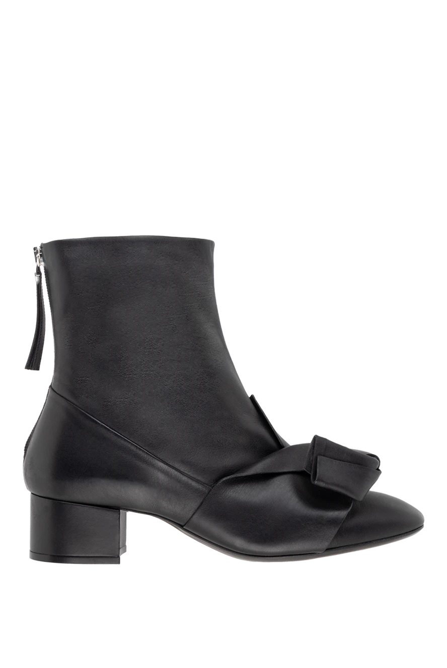 N21 Women's black leather boots with a bow - bow. leather. Heel height: 4 centimeters. zipper. Country of manufacture: Italy. Care: specialized cleaning - photo 1