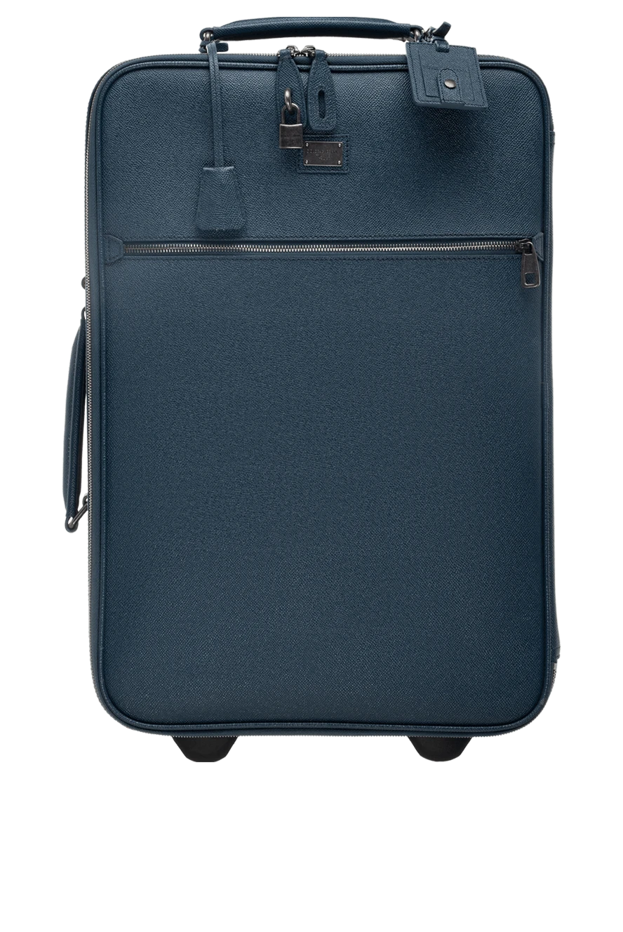 Dolce & Gabbana Blue leather suitcase for men - textured leather, logo. wheeled suitcase. 100% leather. Handles: two handles, one retractable. outer pocket. Fastener: zipper. Country of manufacture: Italy. Care: specialized cleaning - photo 1