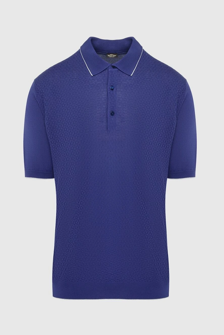 Cesare di Napoli Blue silk polo for men - Contrasting collar stripe, embossed pattern. 100% silk. Buttons. Country of manufacture: Italy. Care: specialized cleaning - photo 1