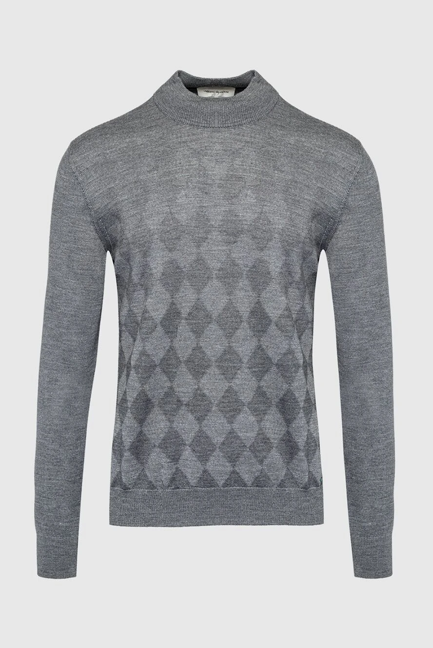 Bilancioni High-collar stand-up woolen sweater gray for men - Embossed diamond pattern. High collar stand. 100% wool. Country of manufacture: Italy. Care: specialized cleaning - photo 1