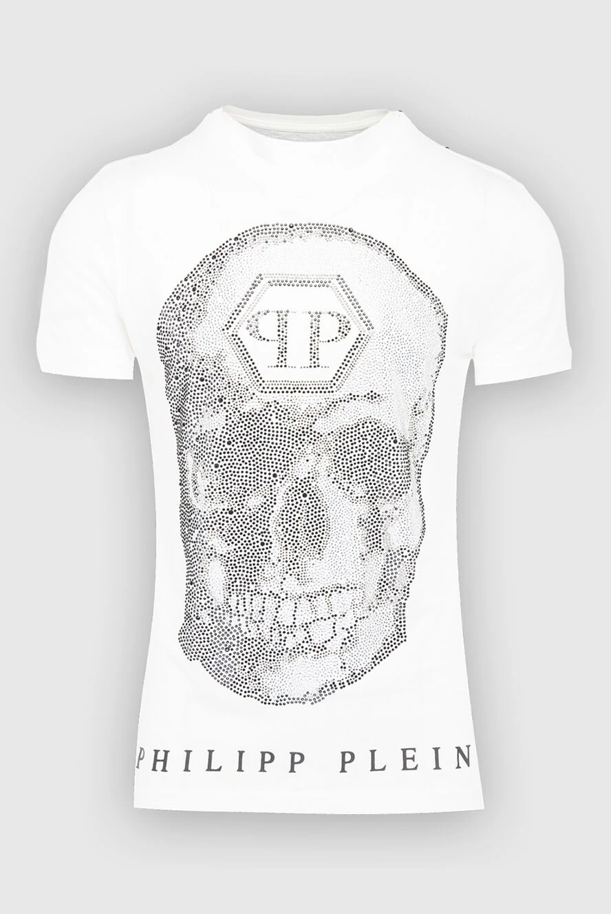 Philipp Plein White cotton T-shirt for men - print, rhinestone pattern. 100% cotton. Country of manufacture: Italy. Care: specialized cleaning - photo 1