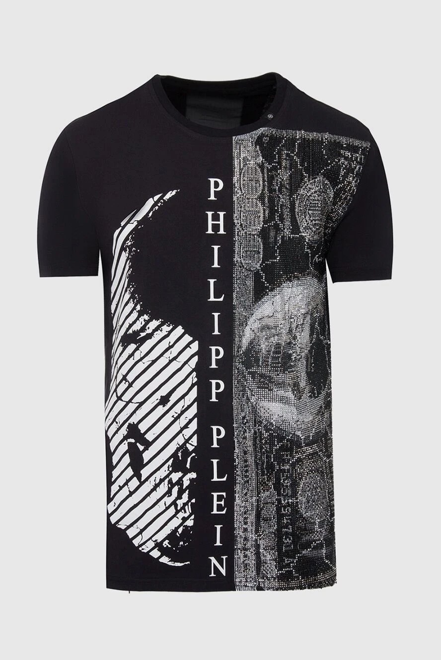 Philipp Plein Black cotton T-shirt for men - print, logo, pattern, rhinestones. 100% cotton. Country of manufacture: Italy. Care: specialized cleaning - photo 1