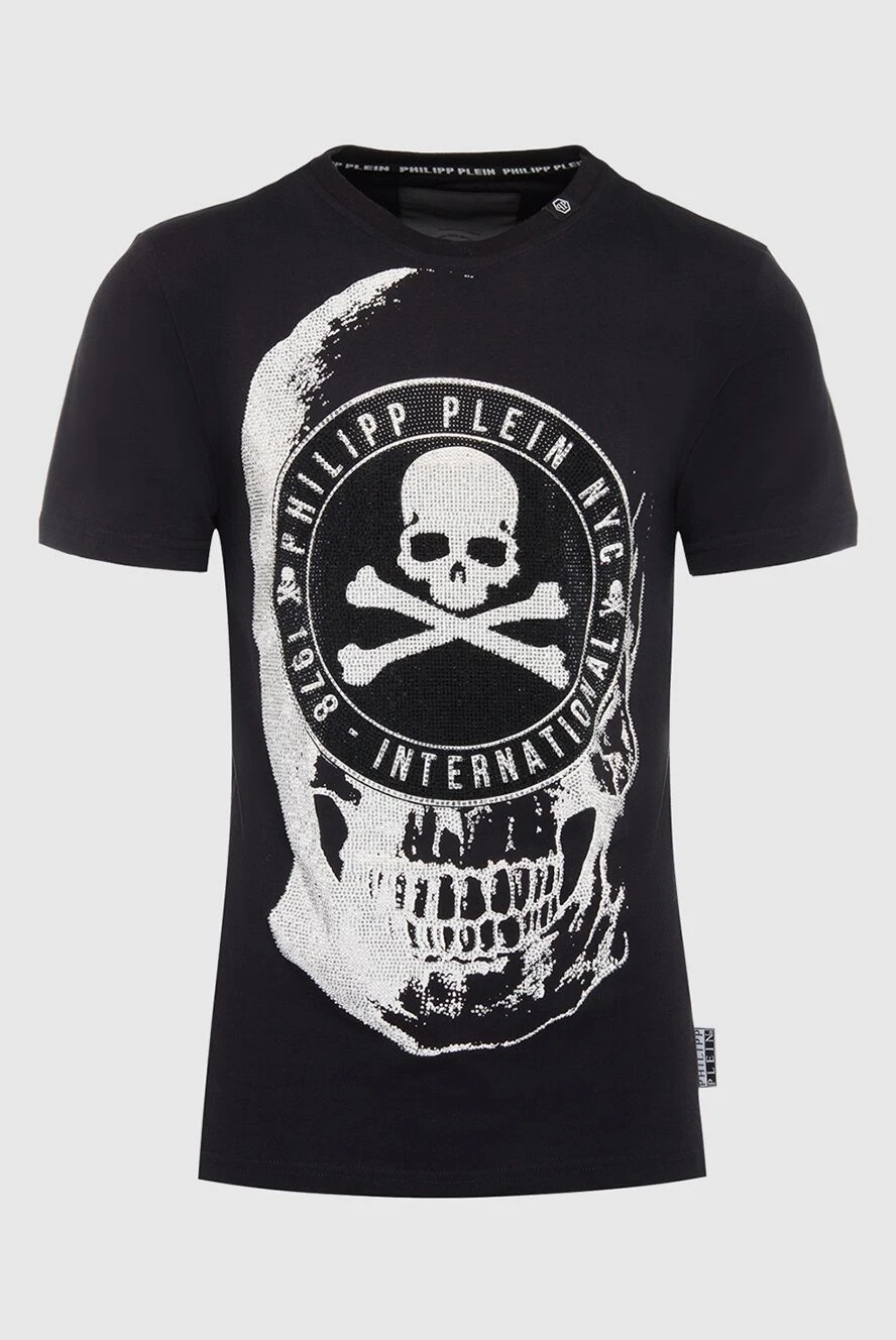 Philipp Plein Black cotton T-shirt for men - print, logo, pattern, rhinestones. 100% cotton. Country of manufacture: Italy. Care: specialized cleaning - photo 1