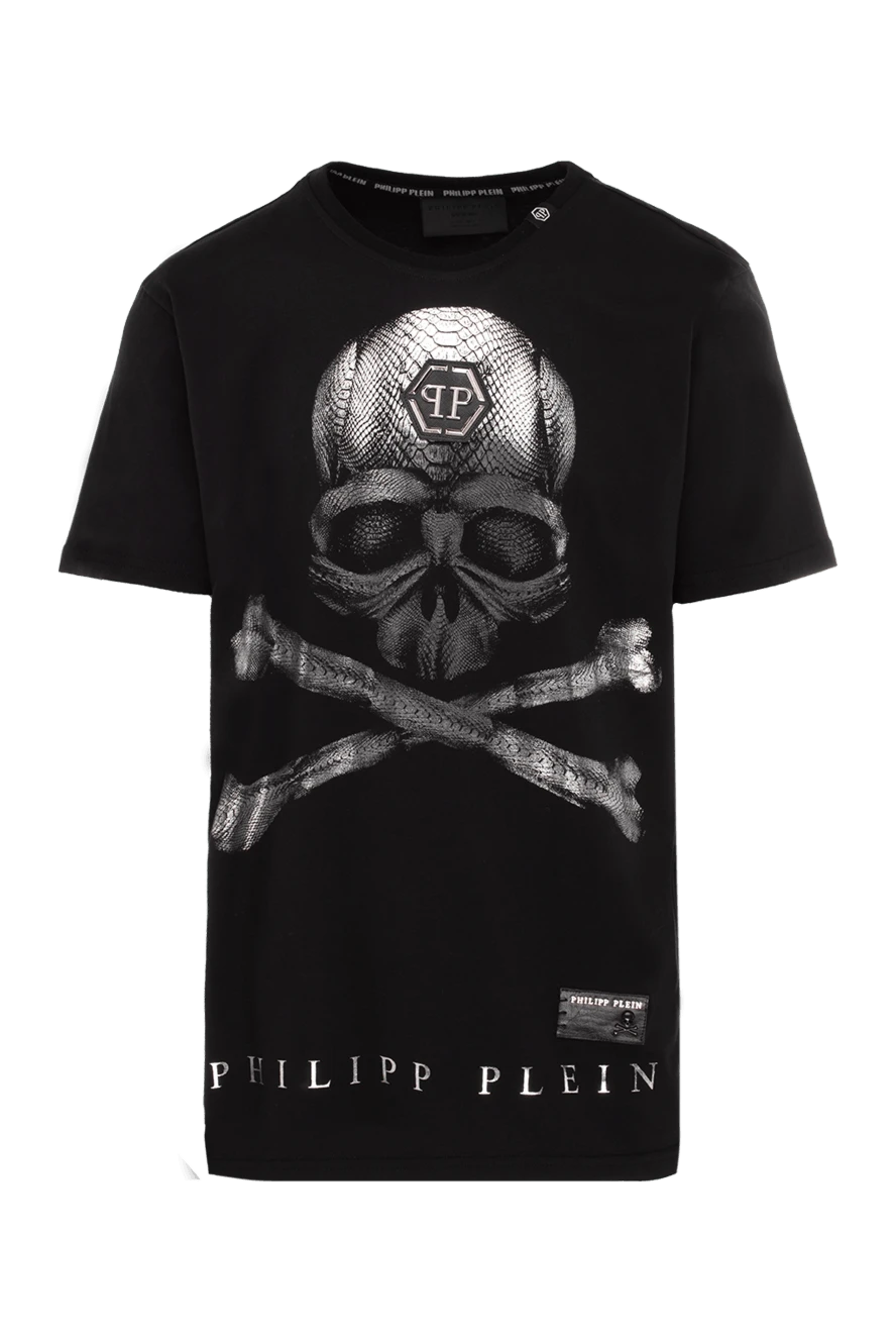 Philipp Plein Black cotton T-shirt for men - print, logo, pattern, rhinestones. 100% cotton. Country of manufacture: Italy. Care: specialized cleaning - photo 1