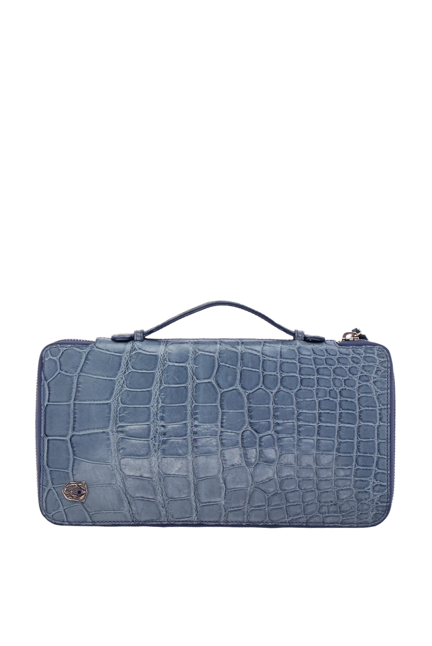 Tardini Men's alligator leather clutch bag in gray - Textured leather, brand logo. 100% alligator skin. Closure: Zipper. Two compartments. Country of manufacture: Italy. Care: specialized cleaning - photo 1