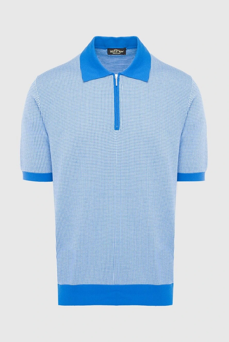 Cesare di Napoli Blue cotton polo for men - Embossed pattern, contrasting cuffs and collar. 100% cotton. Closure: Zipper. Country of manufacture: Italy. Care: specialized cleaning - photo 1