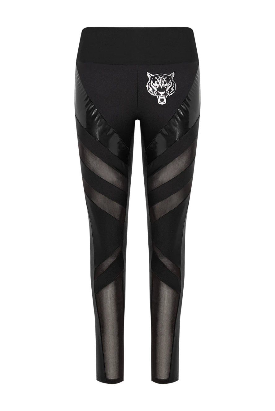 Plein Sport Чорні спортивні легінси з глянсовими акцентами та контрастною гумкою - вставки, принт логотипа, малюнок. 80% поліамід, 20% еластан. еластичний пояс. Країна виробник: Італія. Догляд: спеціалізоване чищення - фото 1