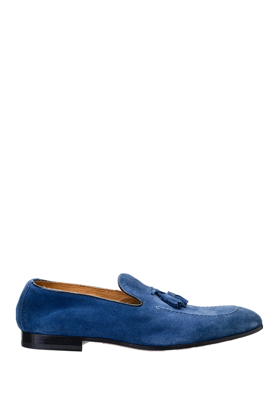 Doucal`s Blue suede loafers for men - contrast sole, tassels. leather interior, heel height 2 cm. 100% suede. Insole: leather. Country of manufacture: Italy. Care: specialized cleaning - photo 1