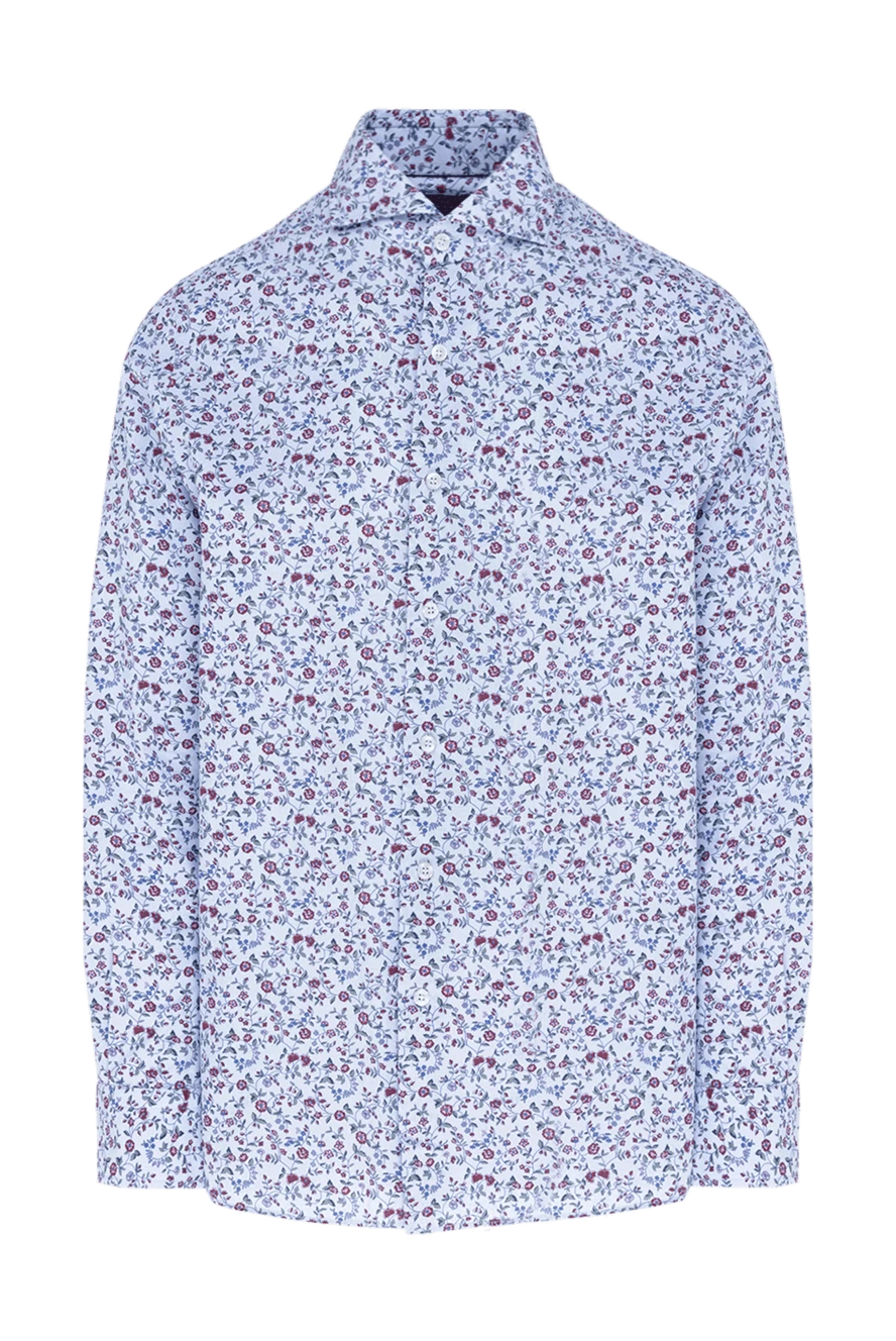 Orian Blue cotton shirt for men - blue floral print. 100% cotton. Closure: buttons. Country of manufacture: Italy. Care: specialized cleaning - photo 1