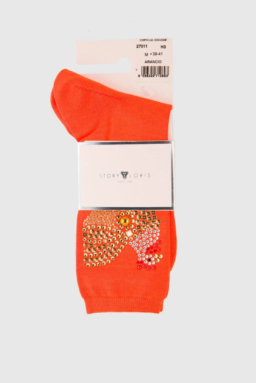 Story Loris Women's socks with rhinestones orange - picture with rhinestones. cotton, polyamide, elastane. Country of manufacture: Italy. Care: specialized cleaning - photo 1