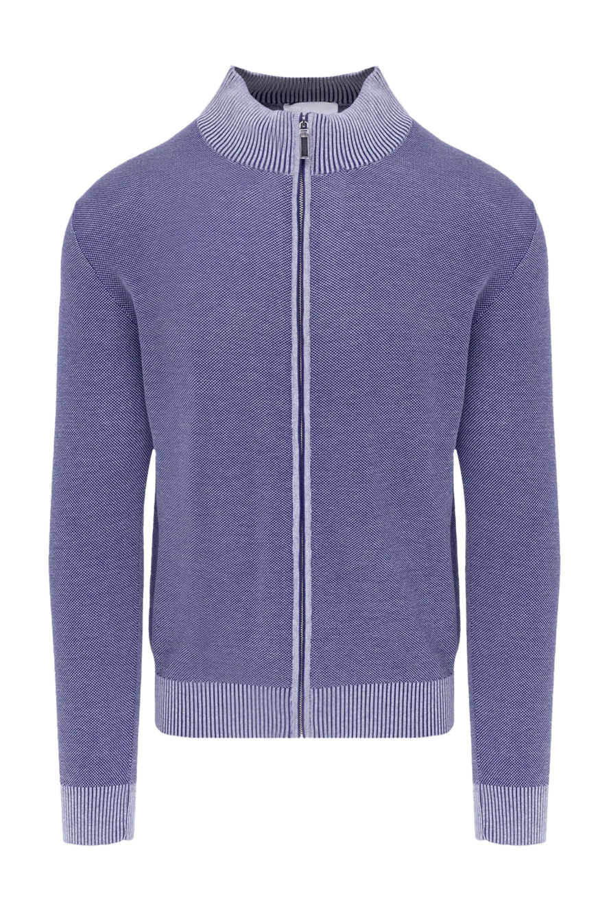 Umberto Vallati Men's cotton cardigan purple - Contrast cuffs and collar. 100% cotton. Closure: Zipper. Country of manufacture: Italy. Care: specialized cleaning - photo 1