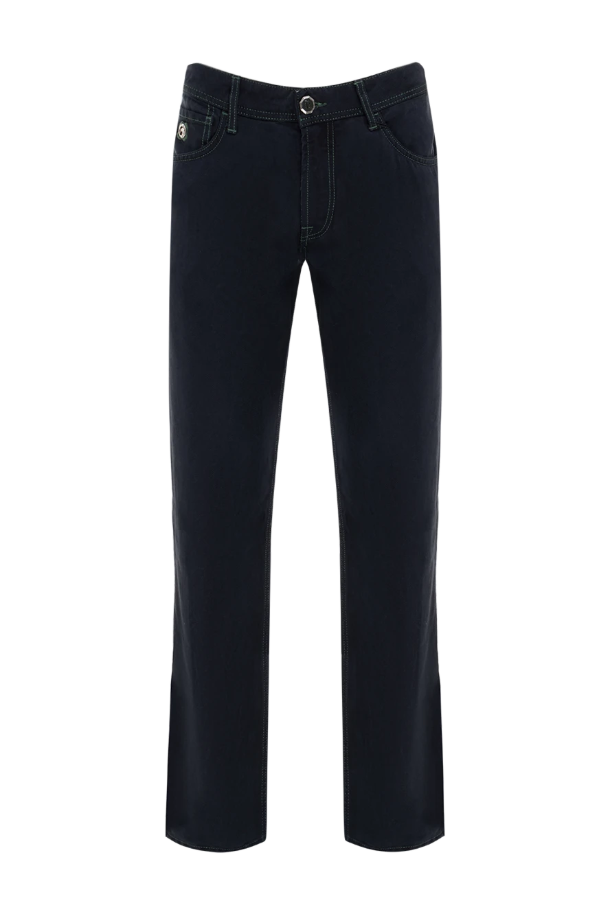 Stefano Ricci Темно сині джинси з контрастним смарагдовим рядком - 100% ліоцел. гудзик, блискавка. три бічні кишені, дві кишені ззаду. Країна виробник: Італія. Догляд: спеціалізоване чищення - фото 1