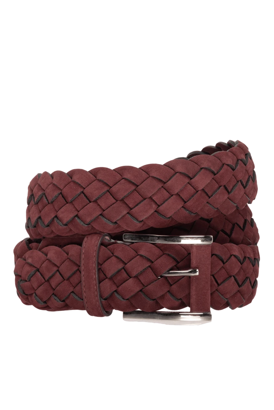 Cesare di Napoli Men's burgundy suede belt with weave - suede. weaving. classic buckle. Country of manufacture: Italy. Care: specialized cleaning - photo 1