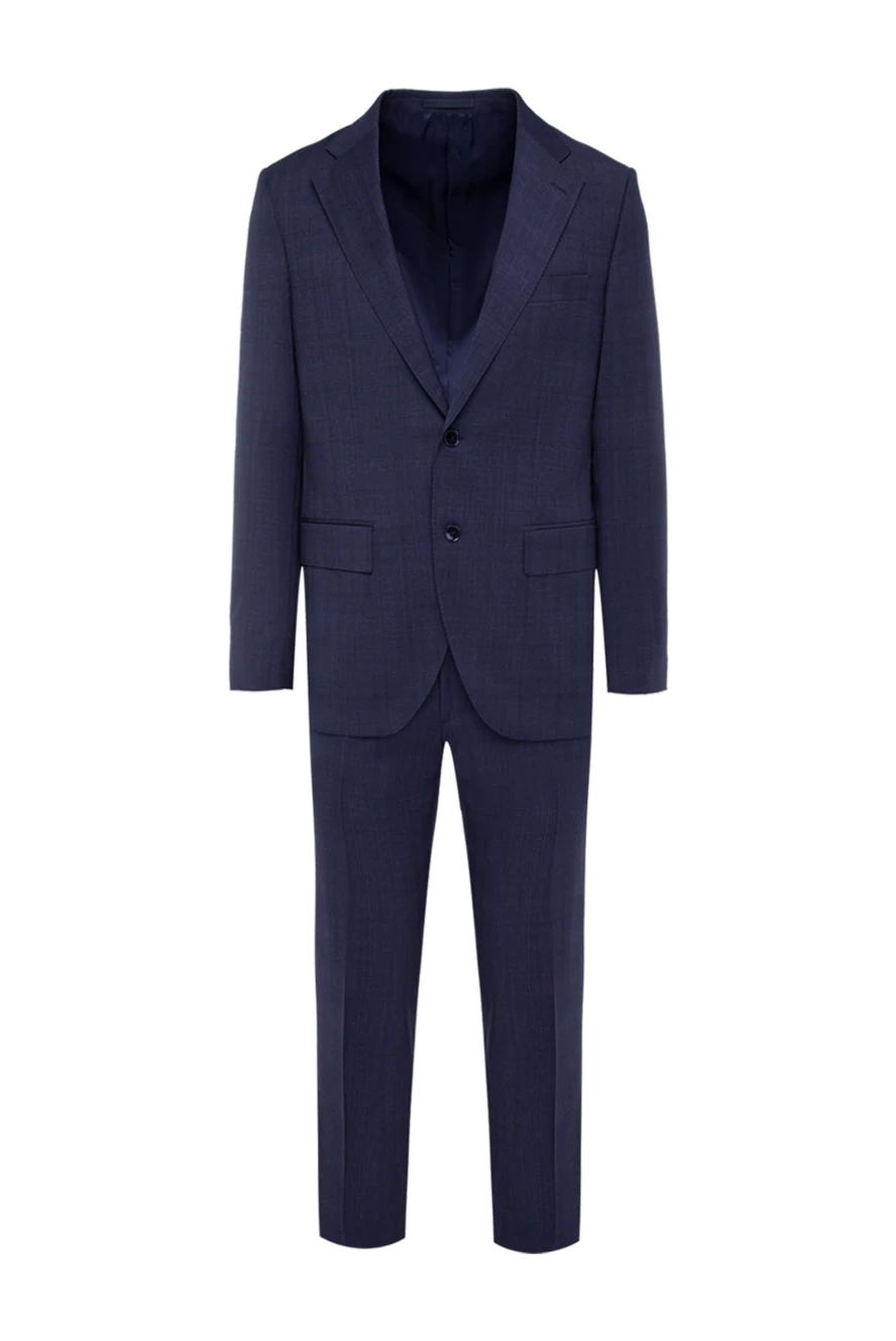 Lubiam Men's suit made of wool blue - Slit, checkered pattern. 100% wool. Closure: Buttons, hook. Chest pocket, two flap pockets. Three pockets. Two side pockets, two back pockets with buttons. Lining: 100% cupro. Country of manufacture: Italy. Care: specialized cleaning - photo 1