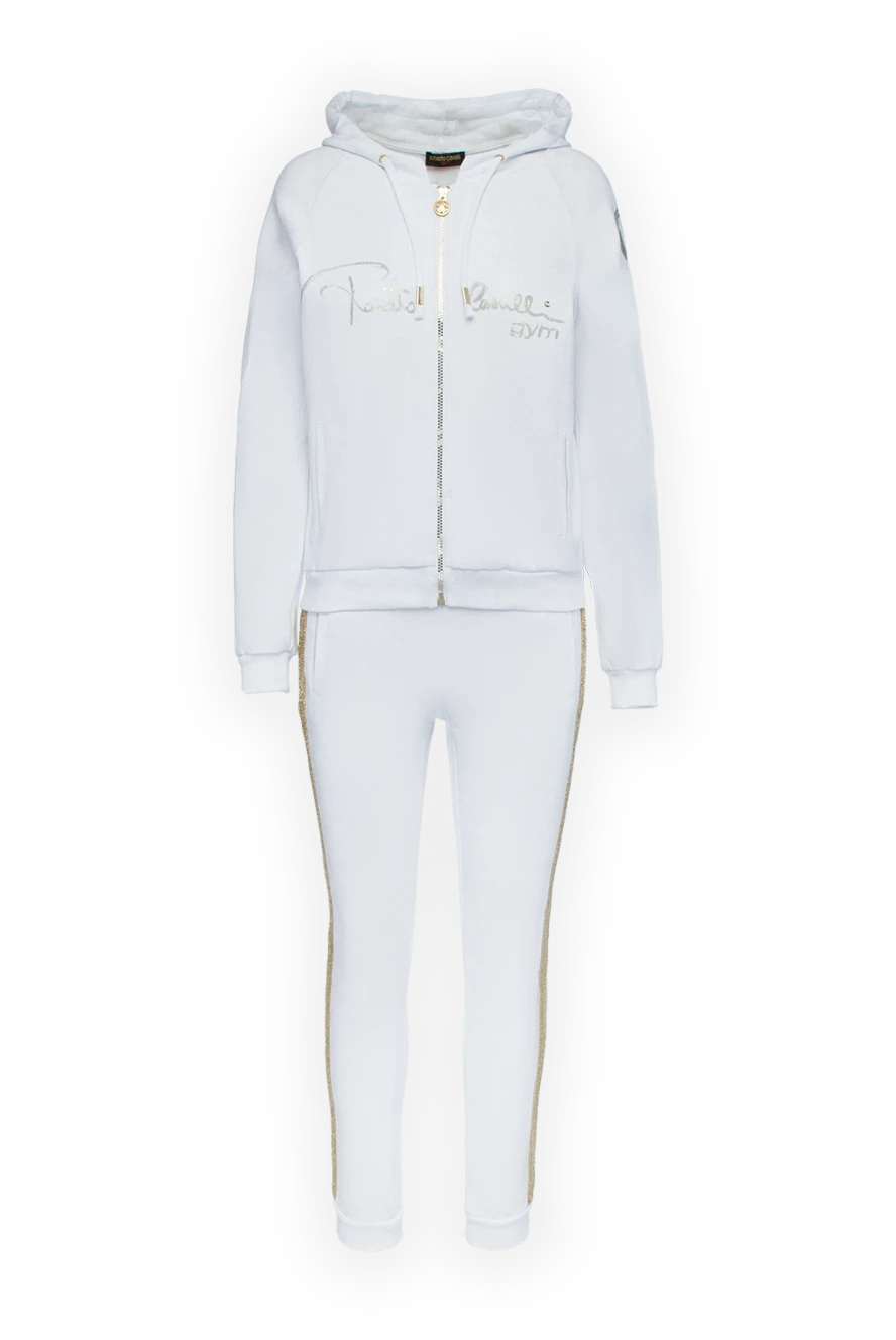 Roberto Cavalli Walking suit made of cotton and elastane white for women - logo embroidery. 95% cotton, 5% elastane. Closure: drawstring, zipper. two side pockets. Country of manufacture: Italy. Care: specialized cleaning - photo 1