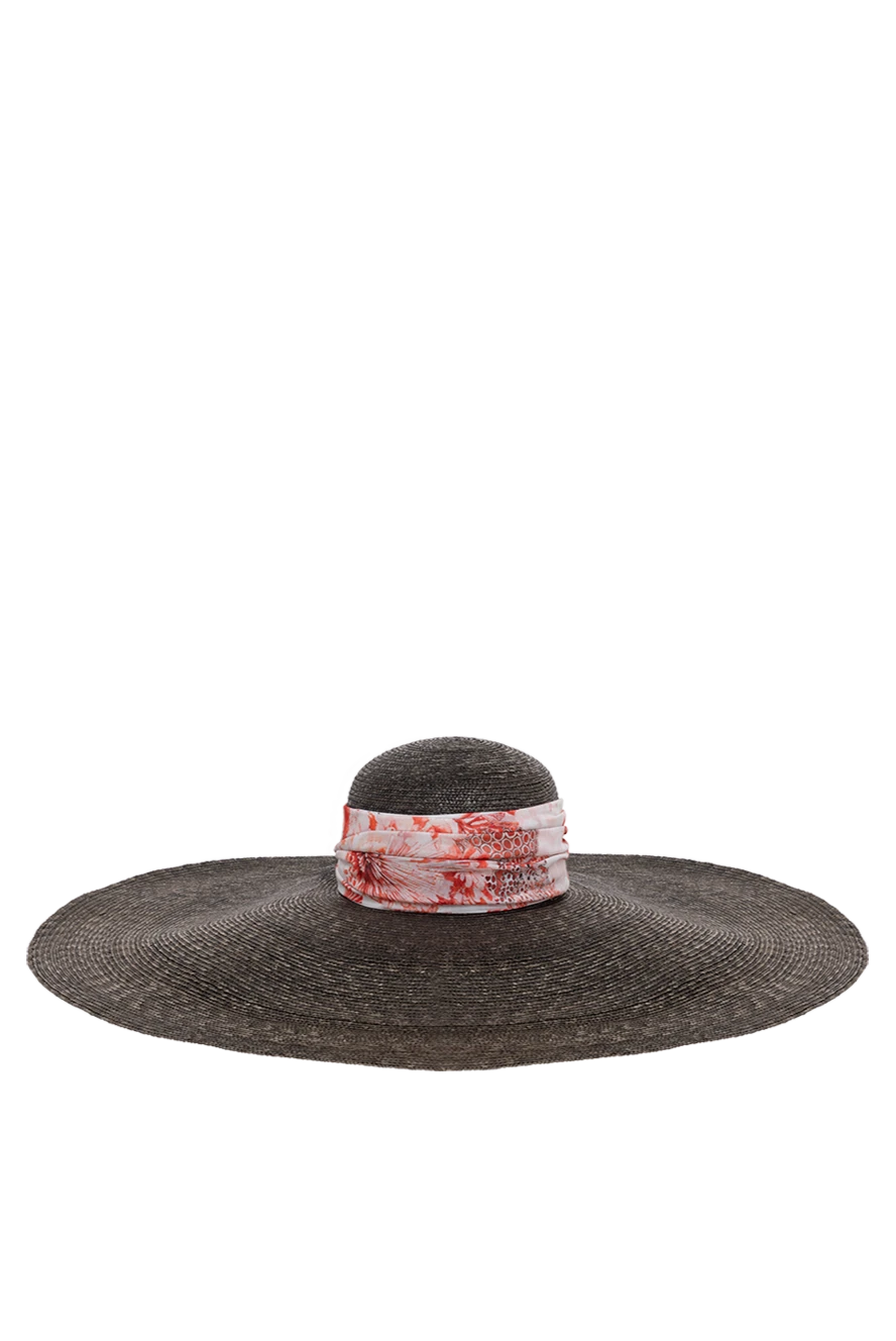 Roberto Cavalli Women's black straw hat decor scarf with print - a handkerchief with a print. 100% straw. Country of manufacture: Italy. Care: specialized cleaning - photo 1