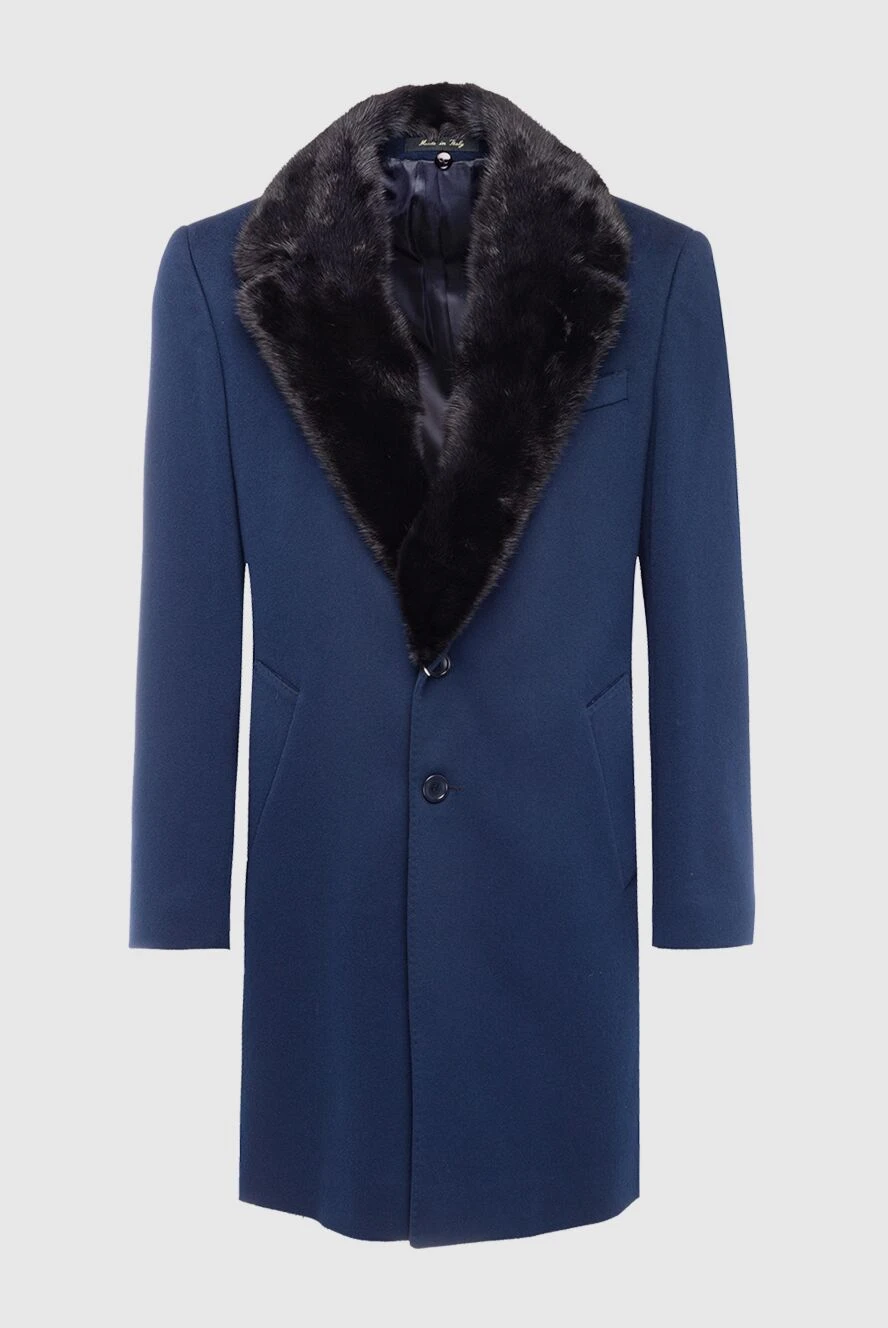 Loro Piana Пальто из шерсти и норки синее мужское - Меховой воротник. 100% шерсть, 100% норка. Пуговицы. Два боковых кармана, два внутренних кармана. 100% шёлк. Страна производитель: Италия. Уход: специализированная чистка - фото 1