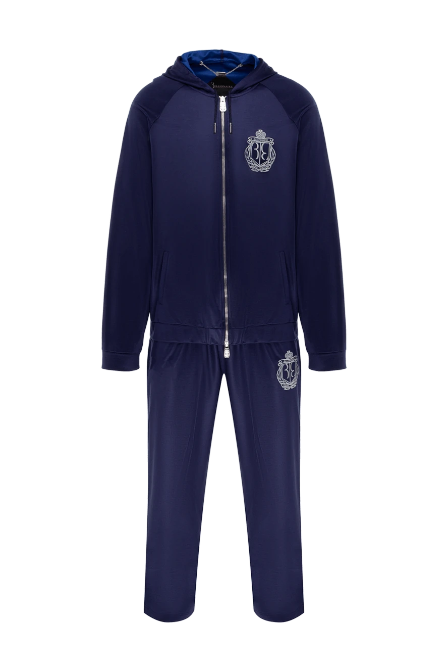 Billionaire Men's cotton sports jacket, blue - Embroidered brand logo, contrast zipper. Hood. 100% cotton. Closure: Zipper, drawstring. Two side pockets. Country of manufacture: Italy. Care: specialized cleaning - photo 1