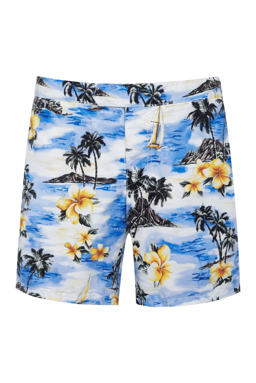 MC2 Saint Barth Blue cotton beach shorts for men - palm tree print. two side, one back. 100% polyamide. Closure: drawstring. Country of manufacture: Italy. Care: specialized cleaning - photo 1