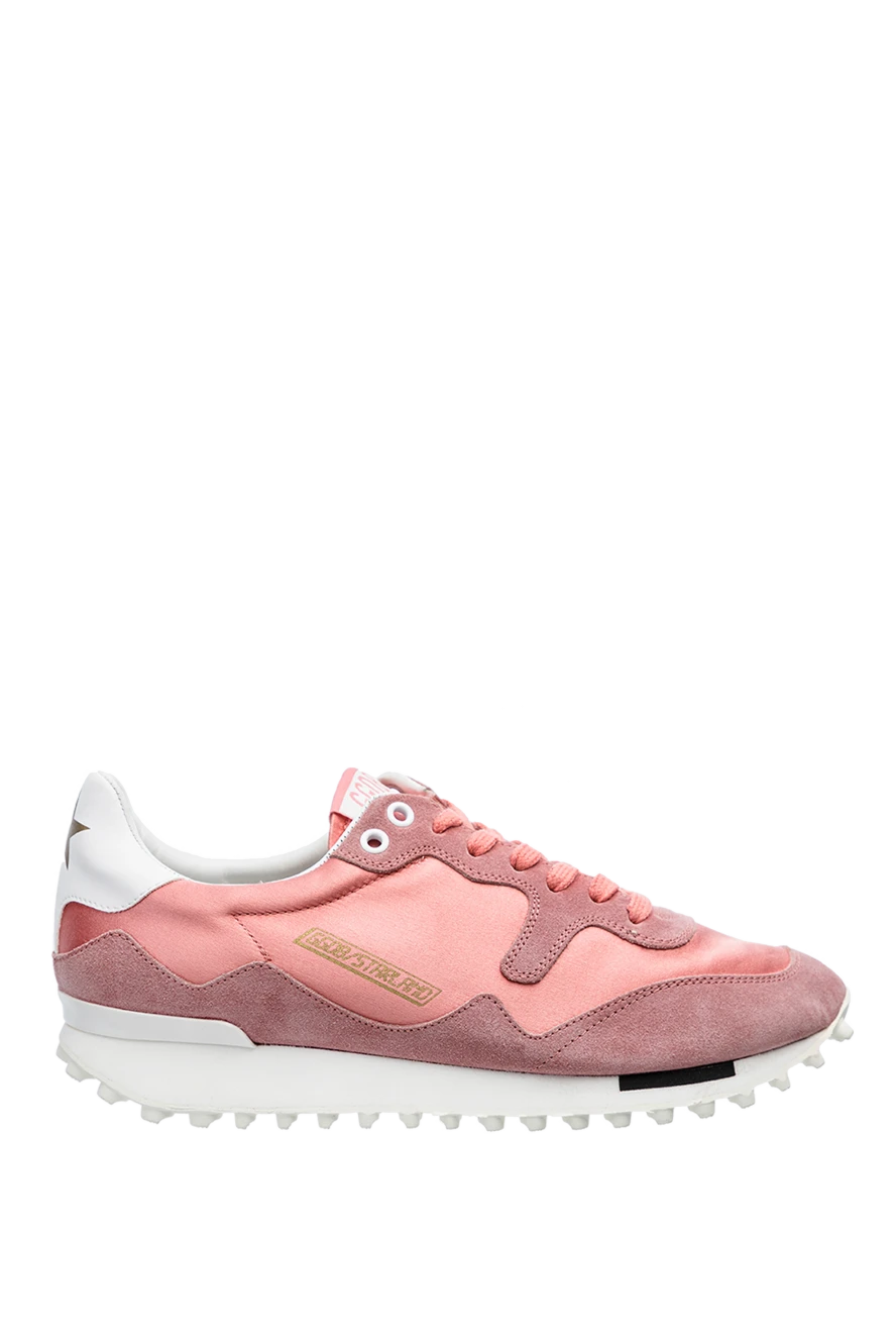 Golden Goose Women's sneakers in pink with a logo - contrasting inserts, logo. leather, viscose, silk. lacing. Country of manufacture: Italy. Care: specialized cleaning - photo 1