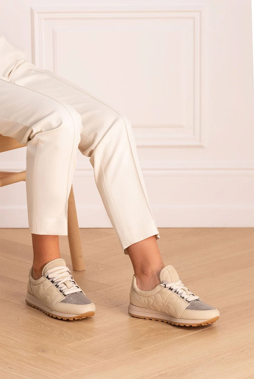 Brunello Cucinelli кроссовки женские кожаные с вышивкой и