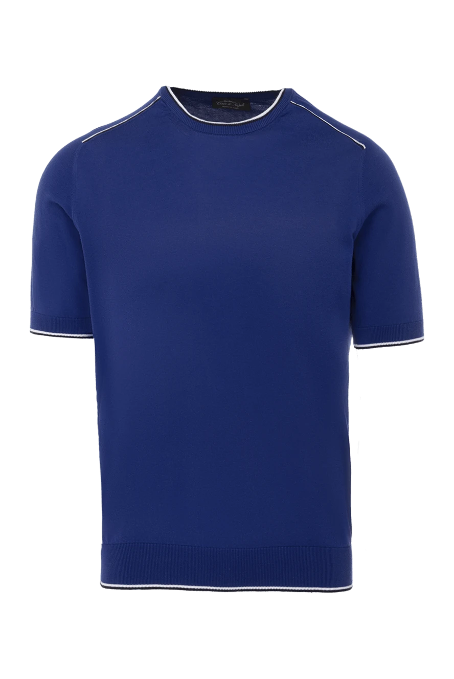 Cesare di Napoli Cotton T-shirt blue for men - contrast edging. 100% cotton. Country of manufacture: Italy. Care: specialized cleaning - photo 1