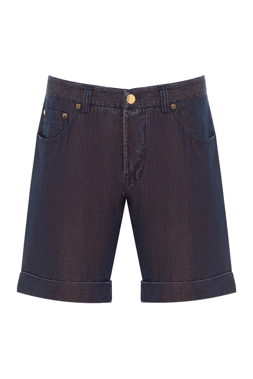 Scissor Scriptor Сині чоловічі шорти бавовняні casual з акцентом на золотисті заклепки - манжети. 59% бавовна, 41% льон. блискавка, гудзик. три бічні кишені, дві кишені ззаду. Країна виробник: Італія. Догляд: спеціалізоване чищення - фото 1