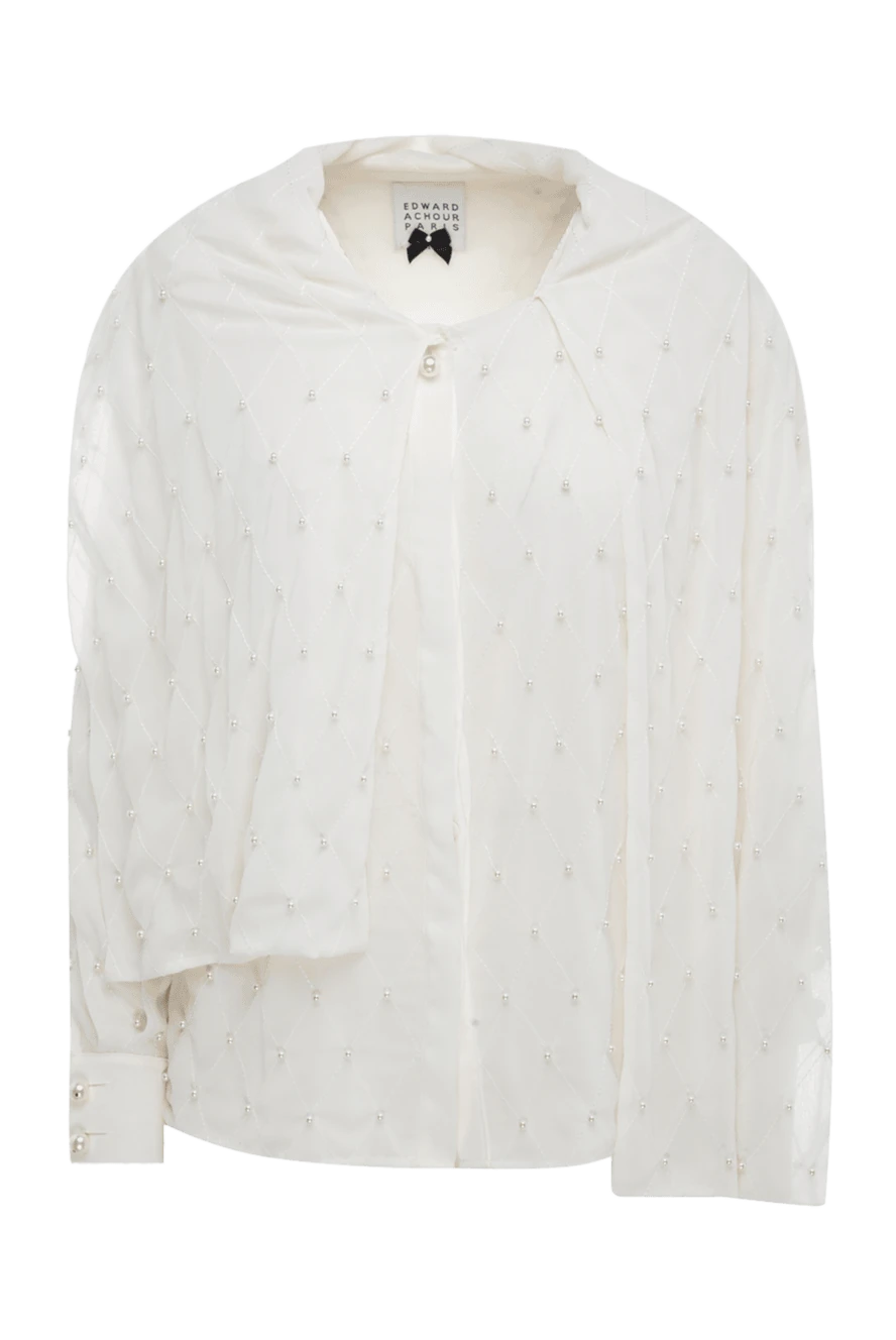 Edward Achour Paris White polyester blouse for women - pearls. 100% polyester. Country of manufacture: Italy. Care: specialized cleaning - photo 1