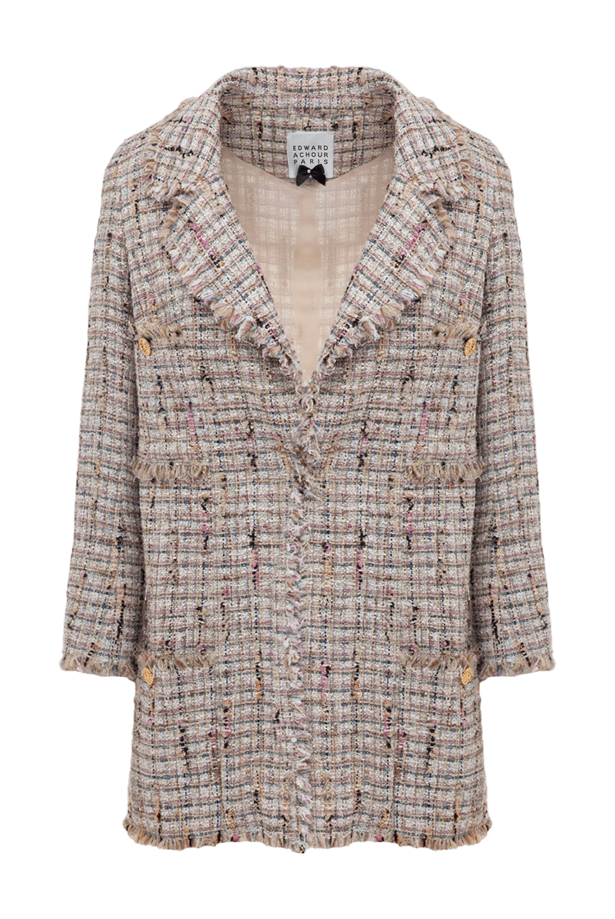 Edward Achour Paris Beige jacket for women - textured fabric, buttons, sequins. 31% wool, 31% acrylic, 25% cotton, 13% polyester. Closure: hooks. two external side pockets, three internal pockets. Country of manufacture: Italy. Care: specialized cleaning - photo 1