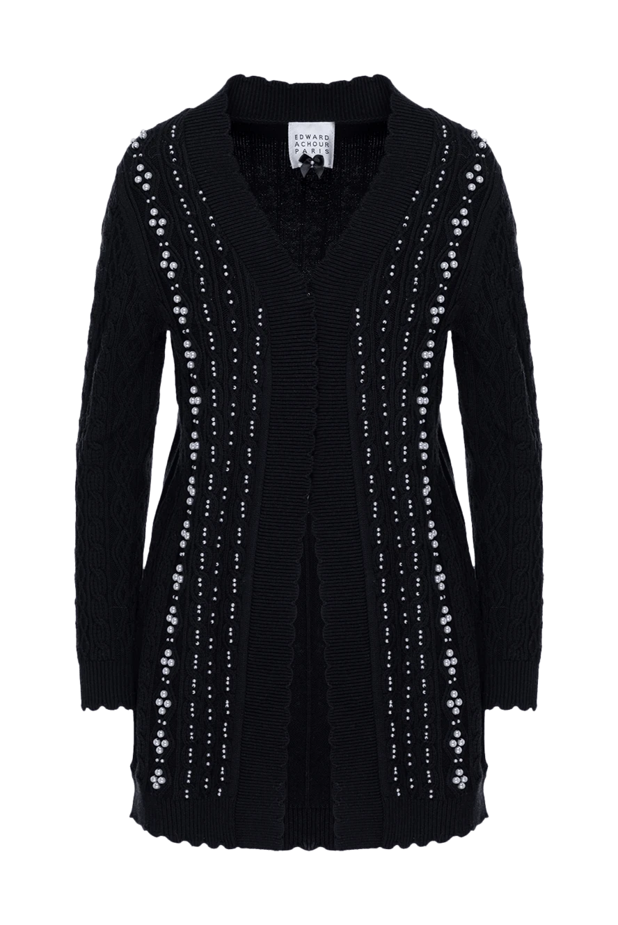 Edward Achour Paris Black wool and cotton cardigan for women - Fastener: hook. pearls. 55% wool, 45% cotton. Country of manufacture: Italy. Care: specialized cleaning - photo 1