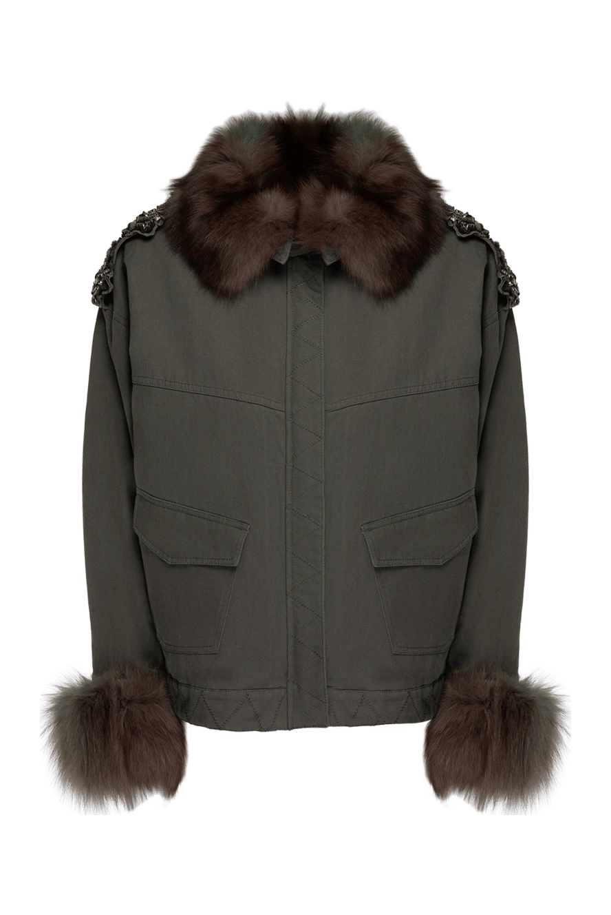 Max&Moi Green women's cotton and natural fur parka - fur hood, slits in the side seams, fur on the cuffs. 100% cotton, natural fur. Closure: zipper. two side pockets. Country of manufacture: Italy. Care: specialized cleaning - photo 1