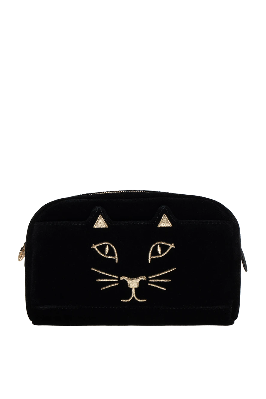 Charlotte Olympia Bag woman black with embroidery cat - embroidery in the form of a cat. 50 cm waist strap. Compartments/pockets: two compartments, two pockets. Interior decoration: textiles, leather. zipper. 50% leather, 35% cotton, 15% modal. Country of manufacture: Italy. Care: specialized cleaning - photo 1