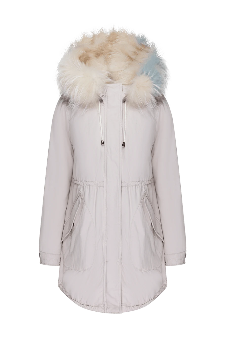 Alessandra Chamonix White women's parka made of cotton and natural fur - sewn hood. fur hood. 100% cotton, natural fur. zipper, buttons. two side pockets with flaps. Lining: 55% polyester, 45% viscose. Insulation: polyester. Country of manufacture: Italy. Care: specialized cleaning - photo 1