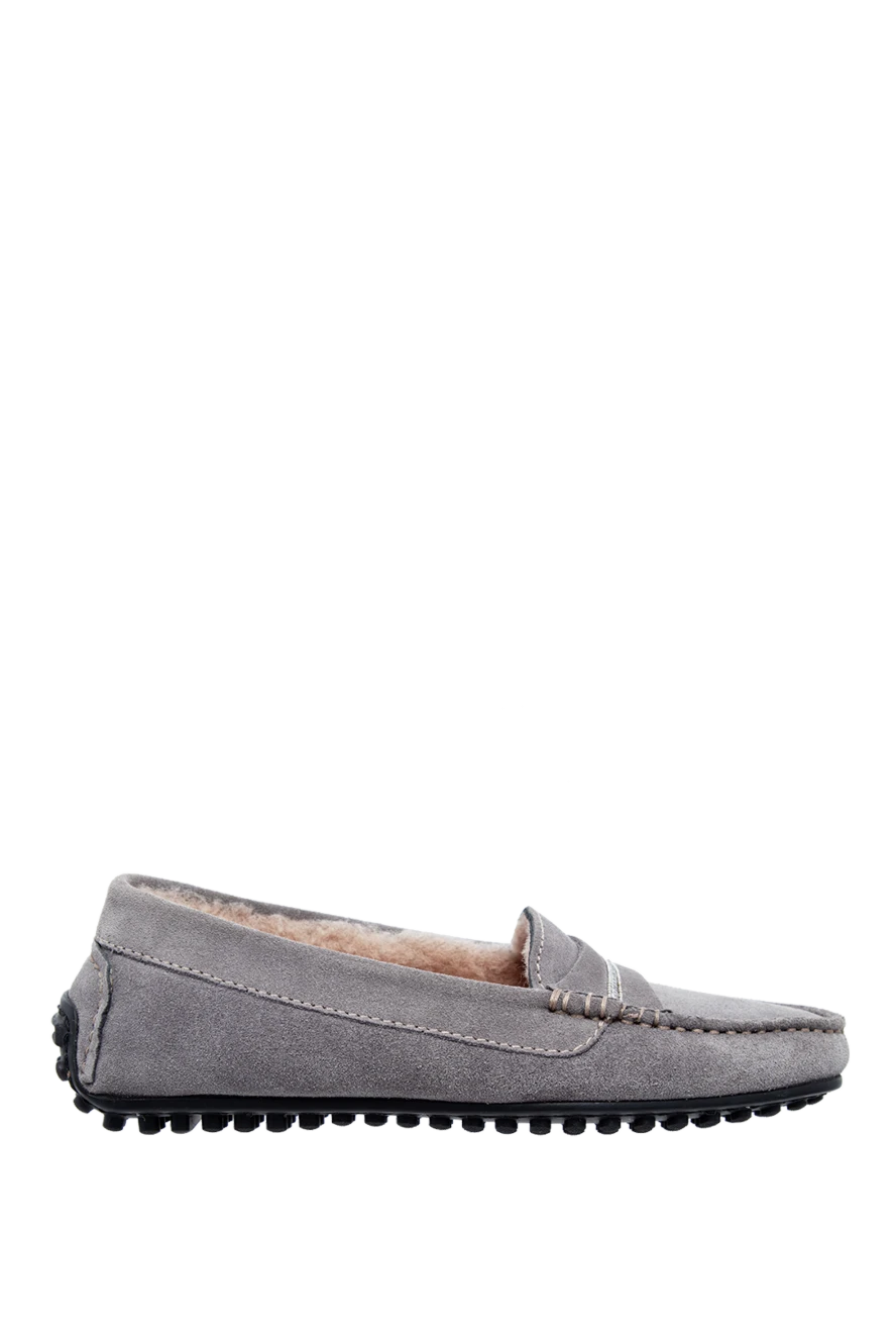 Peserico Loafers women's with textured sole dark gray - contrasting sole, stitching. leather, elastane. Interior decoration: fur. Country of manufacture: Italy. Care: specialized cleaning - photo 1