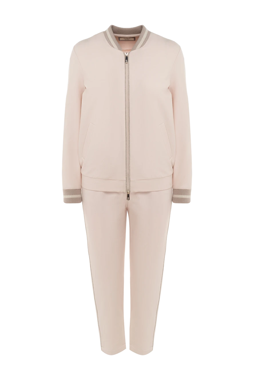 Peserico Walking suit made of cotton and elastane pink for women - contrasting cuffs. 92% cotton, 8% elastane. Closure: drawstring, zipper. two side pockets, two trouser pockets. Country of manufacture: Italy. Care: specialized cleaning - photo 1