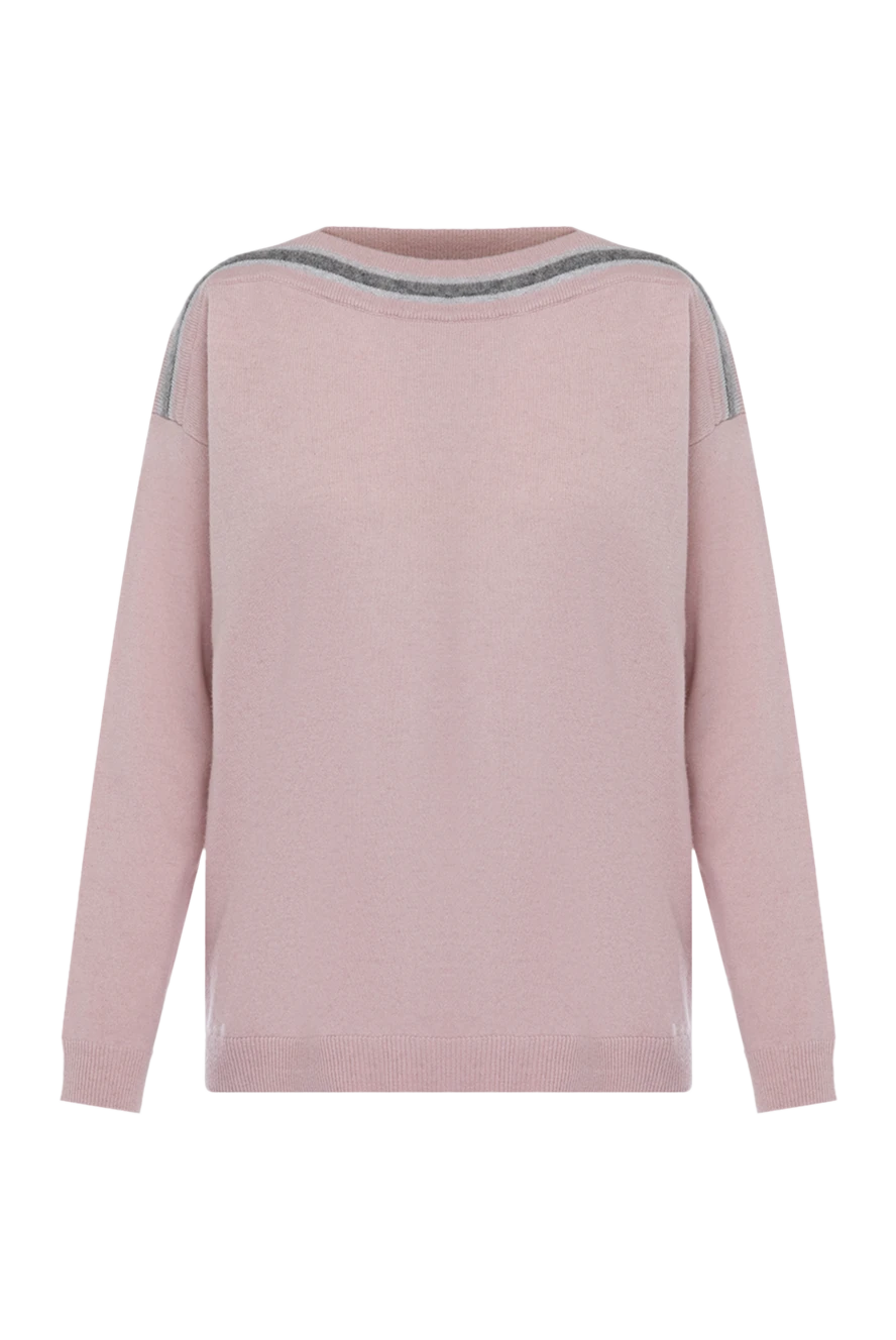 Panicale Pink jumper for women - contrasting stripes on the shoulders. 70% wool, 20% silk, 10% cashmere. Country of manufacture: Italy. Care: specialized cleaning - photo 1