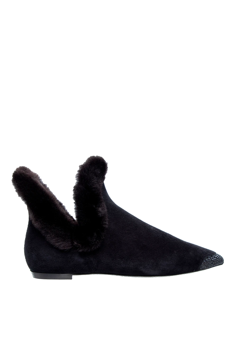 Rene Caovilla Black suede ankle boots for women - shiny sock, fur. suede. Sole height: 2 centimeters. Country of manufacture: Italy. Care: specialized cleaning - photo 1