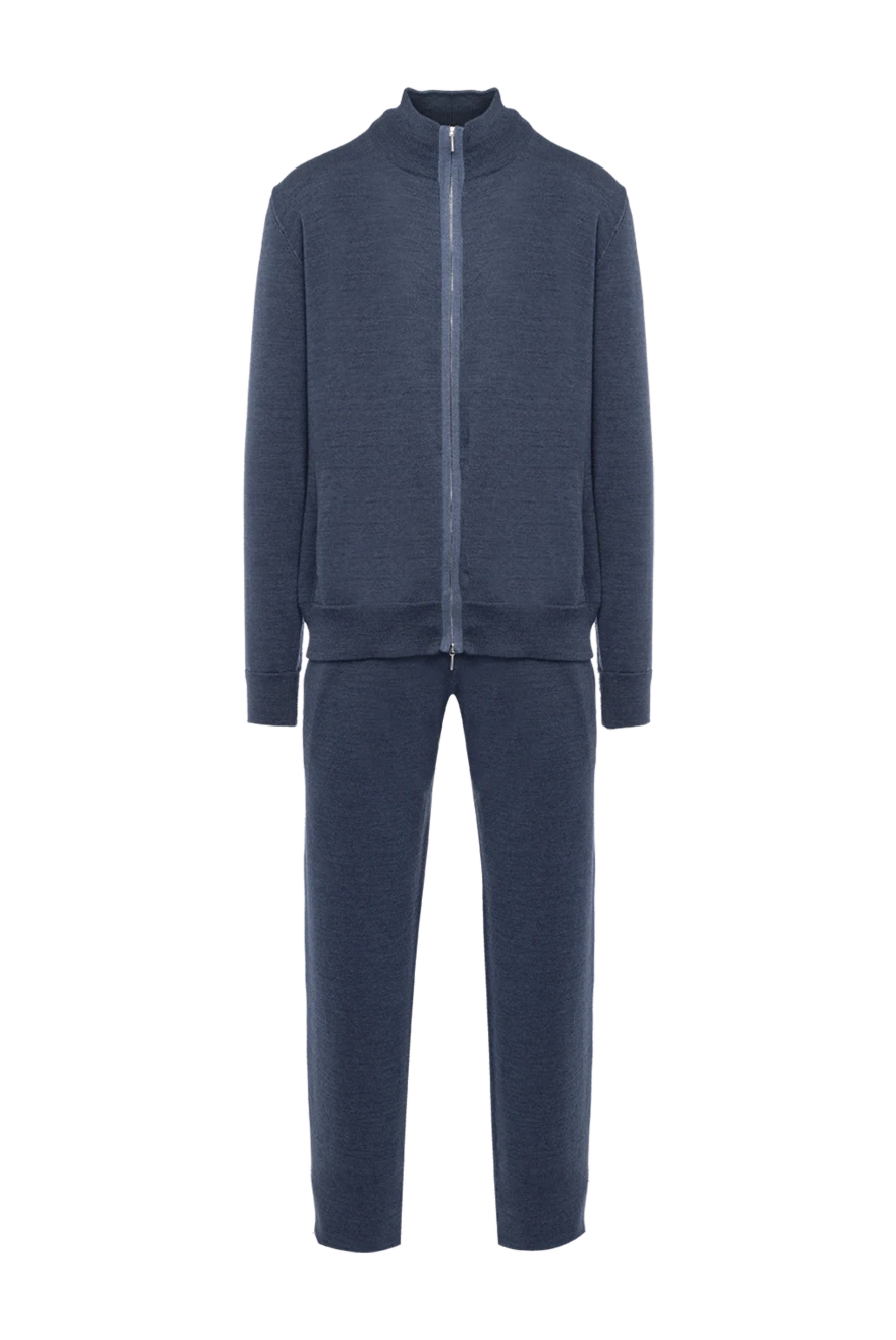 Cesare di Napoli Men's sports suit made of wool and silk, blue - 90% wool, 10% silk. Closure: Drawstring, zipper. Four side pockets. Country of manufacture: Italy. Care: specialized cleaning - photo 1