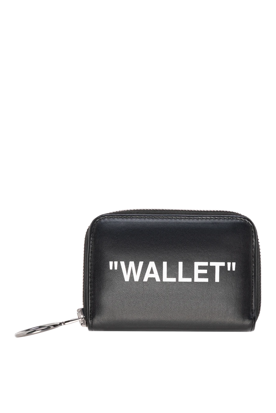 Off-White Кошелек женский кожаный черный с белой надписью WALLET - фактурная кожа, надпись логотип. 100% натуральная кожа. молния. Страна производитель: Италия. Уход: специализированная чистка - фото 1