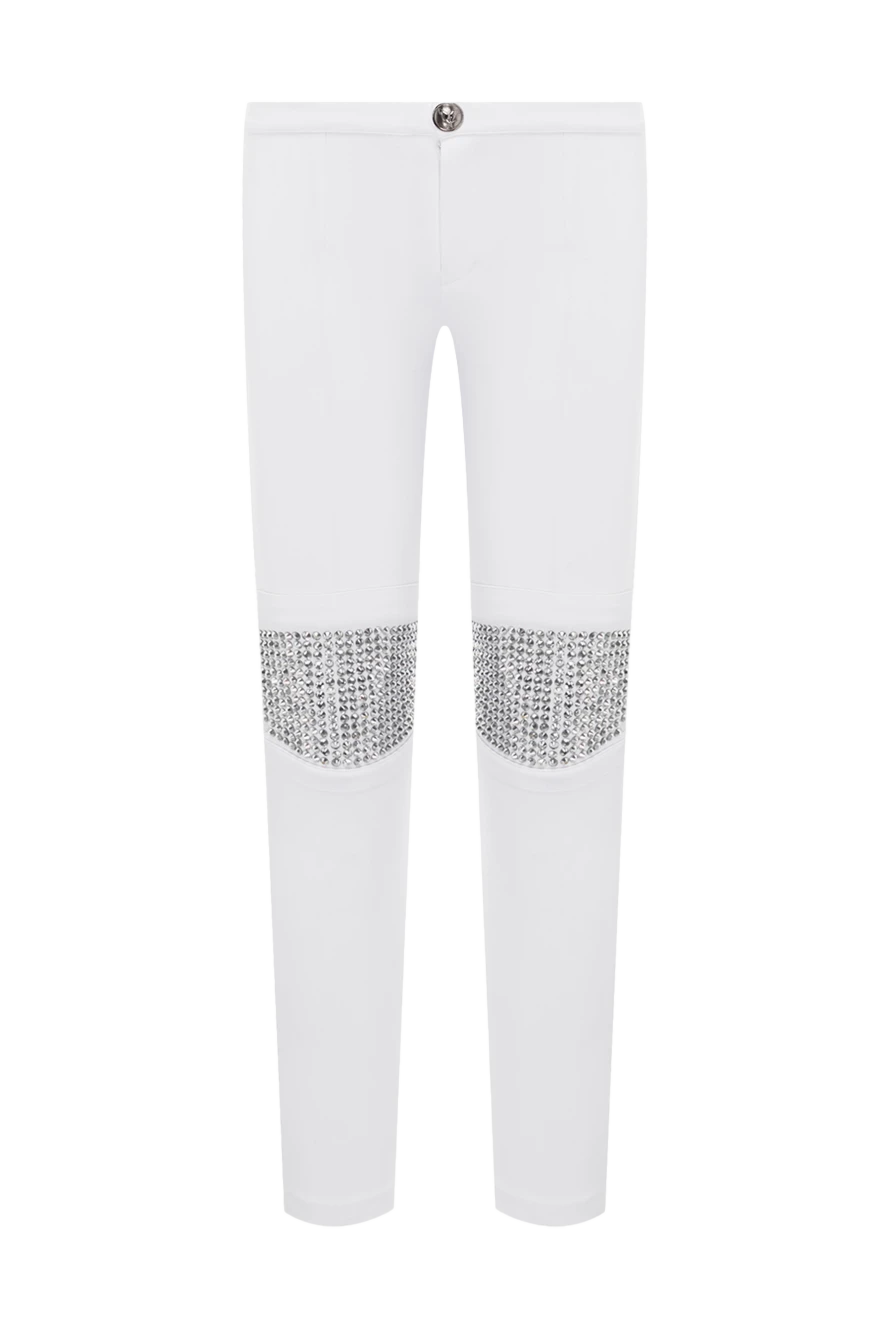 Philipp Plein White pants for women - an insert of metal ornaments on the knees. 70% viscose, 22% polyester, 8% elastane. zipper, button. Country of manufacture: Italy. Care: specialized cleaning - photo 1