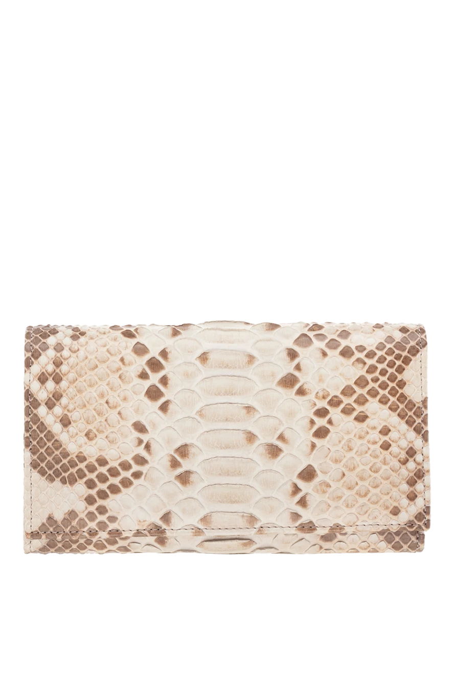 Cesare di Napoli Women's beige leather wallet with crocodile skin embossed - textured leather. 100% natural python skin. Fastener: button. Country of manufacture: Italy. Care: specialized cleaning - photo 1