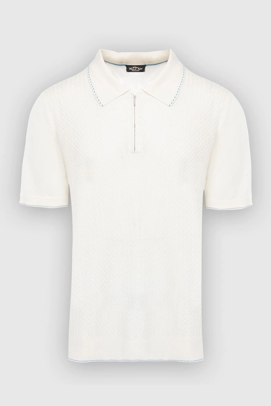 Cesare di Napoli White silk polo for men - Embossed pattern. 100% silk. Closure: Zipper. Country of manufacture: Italy. Care: specialized cleaning - photo 1