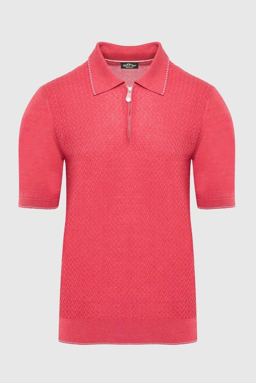 Cesare di Napoli Silk polo red for men - Embossed pattern. 100% silk. Closure: Zipper. Country of manufacture: Italy. Care: specialized cleaning - photo 1