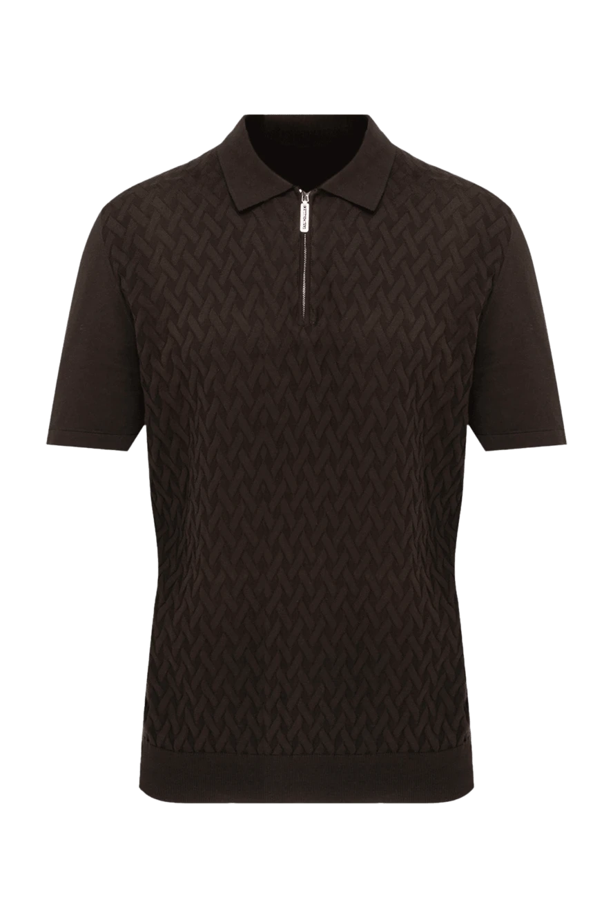 Cesare di Napoli Cotton polo brown for men - Embossed pattern. 100% cotton. Closure: Zipper. Country of manufacture: Italy. Care: specialized cleaning - photo 1