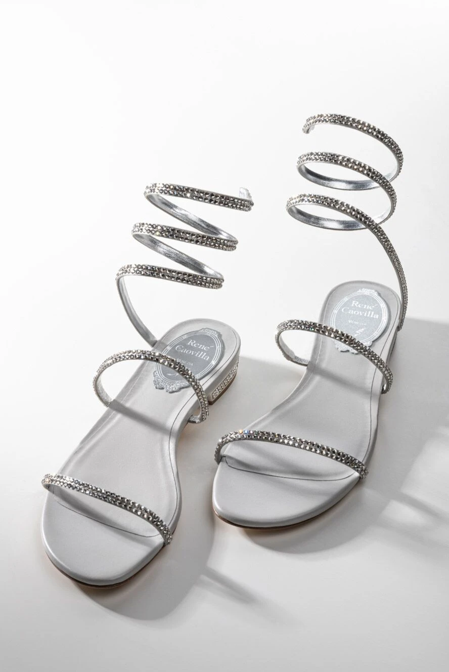 Rene Caovilla women's pink leather sandals with thin crystal
